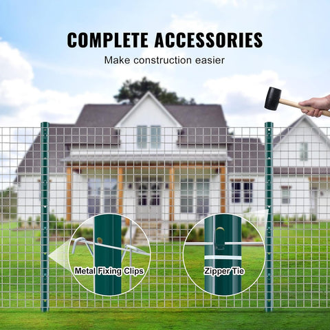 VEVOR 3 Feet Fence Post, 10 Pack U-Channel Heavy Duty Metal Fence Posts with 20 Zip Ties & 20 Clips, Sturdy Steel Fence Stakes for Garden Yard, Lawn, Farms and Outdoor Wire Fencing, Green