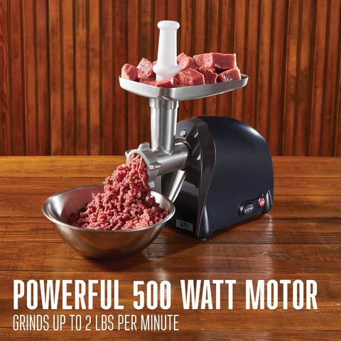 Weston Electric Meat Grinder & Sausage Stuffer, Num. 5 500 Watt, 5/8 HP Motor, Grinds 2 lbs Per Minute, Includes Stainless Steel Grinding Plates, Black (82-0330-W)
