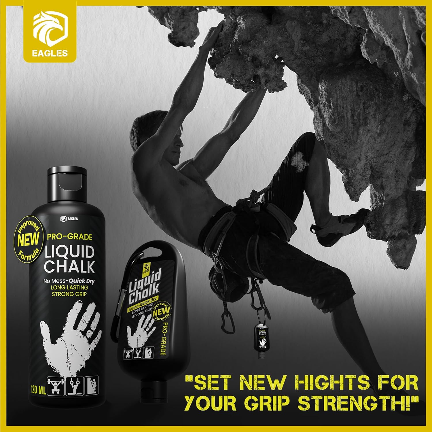 EAGLES Pro Grade Gym Liquid Chalk 60, 120 or 280ml & Clear Dry Hand Mess-Free Chalk for Weightlifting, Gymnastics Rock Climbing, Pole Grip, Sports Dries in Seconds - Sweat-Resistant and Long Lasting