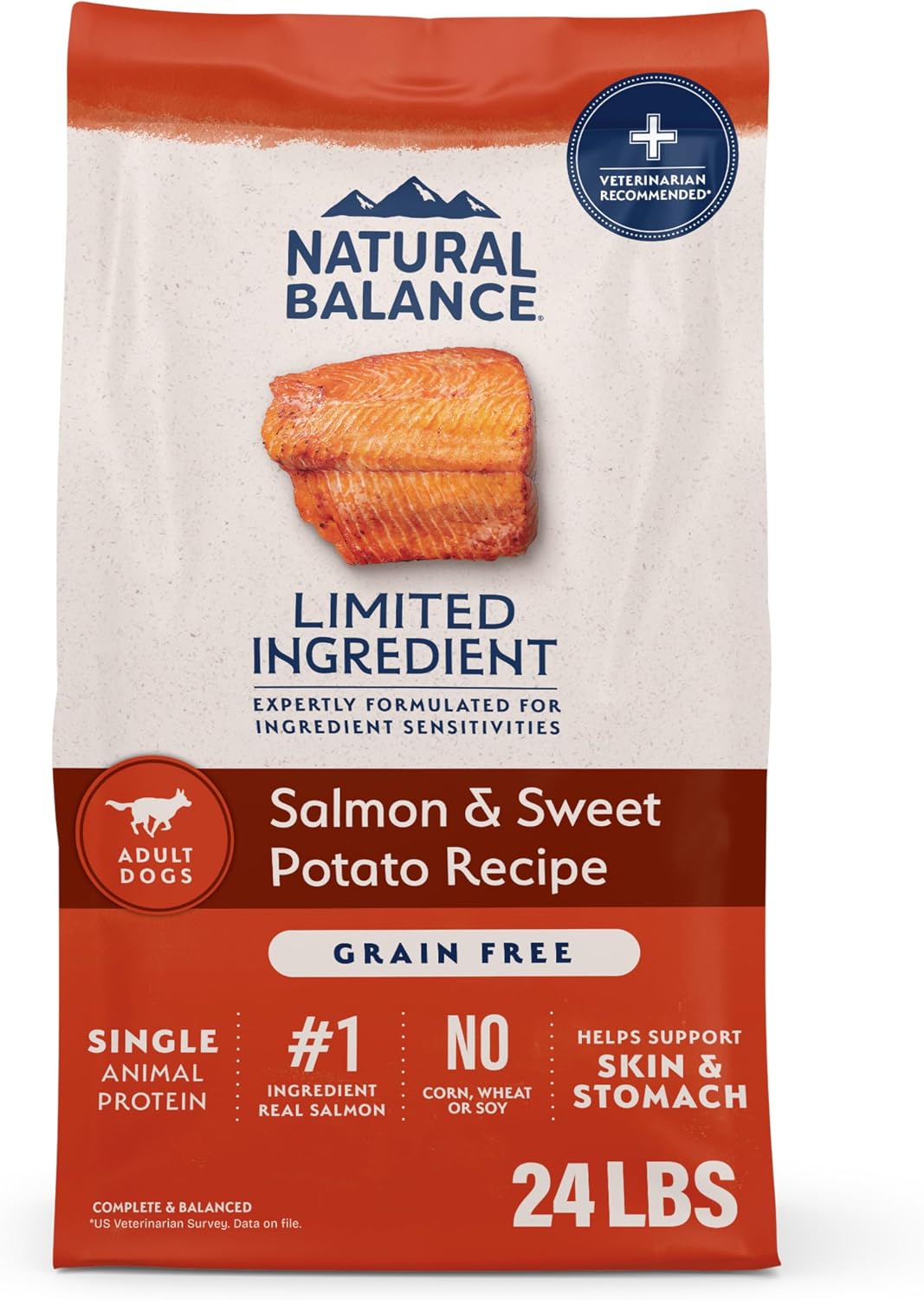 Natural Balance Limited Ingredient, Dog Food, Salmon & Sweet Potato, 24 lb