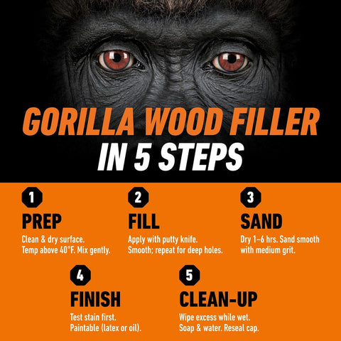 Gorilla All Purpose Wood Filler, Natural Finish, 16 oz Tub, 1-Pack