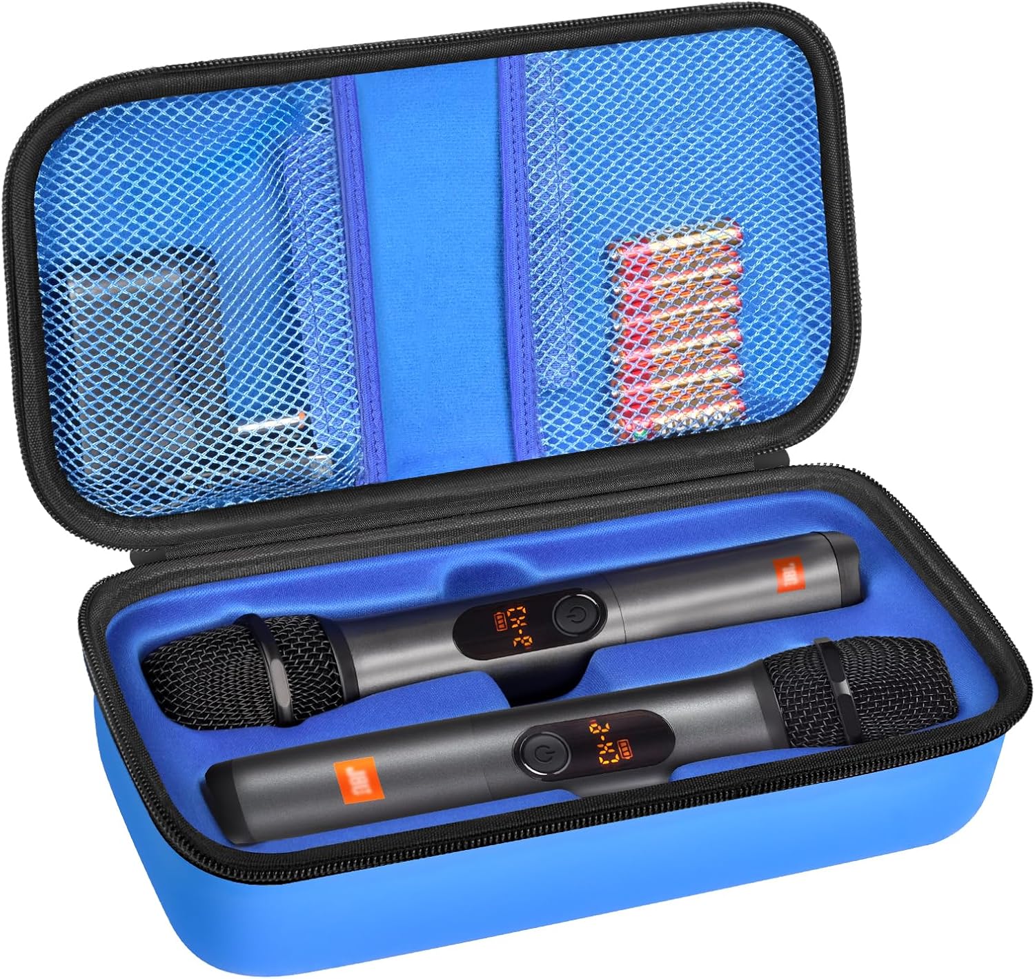 Wireless Microphone Case Compatible with JBL Wireless Two Microphone System, Handheld Dual Mic Travel Bag for Singing or Karaoke for Receivers, Adapters, AA Batteries