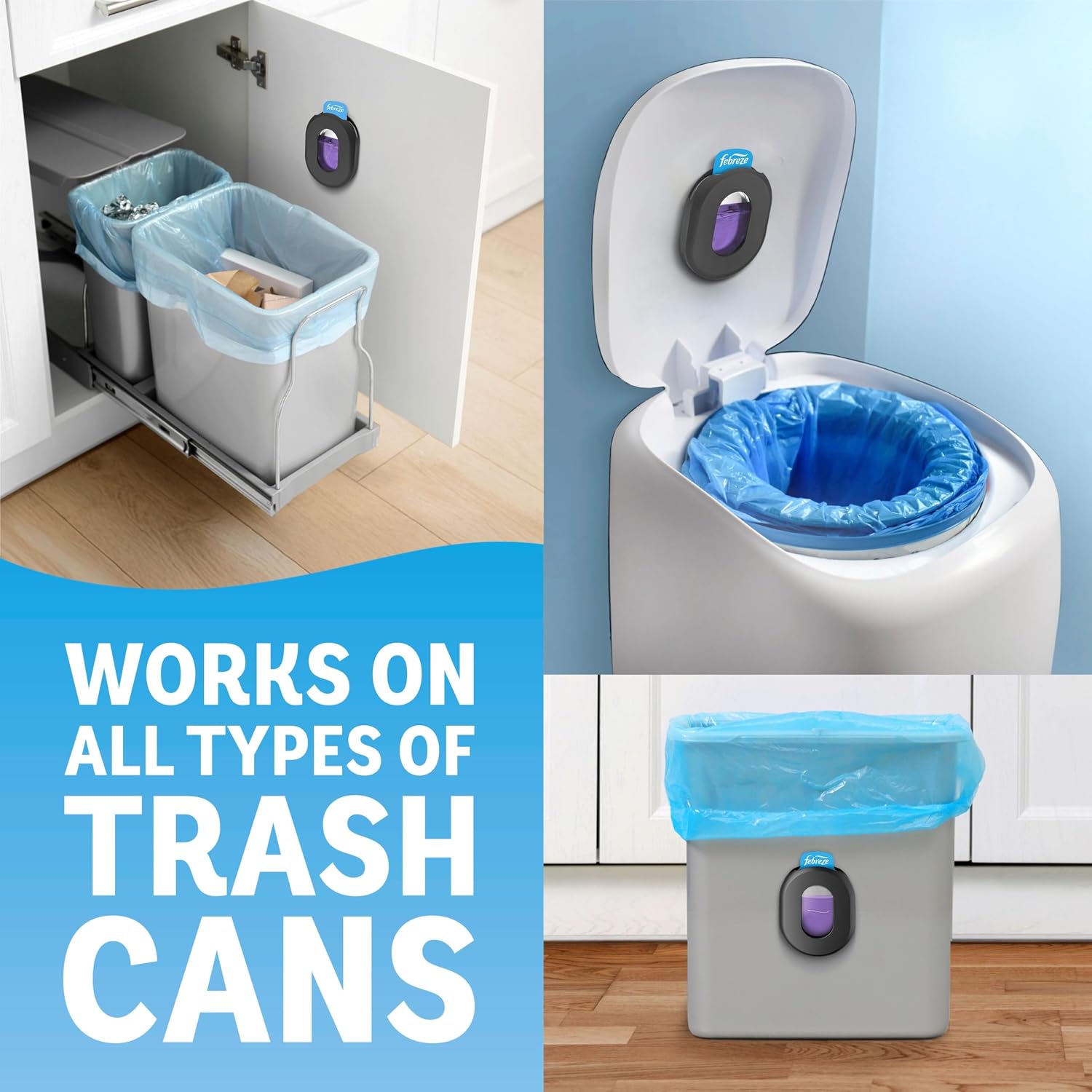 Febreze Trash Odor Fighter, Trash Can Air Freshener, Stick-On Deodorizer for Garbage Cans, Diaper Pails, Works with Scented Trash Bags, Twilight Lavender Scent, 4 Refills (Holder Sold Separately)