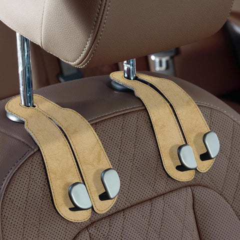 CoBak Purse Hook for Car - Universal Premium Stitched Leather and Aluminum-Magnesium Alloy Double Car Seat Back Storage Hook for Purses, Handbags, Bags (2 Pack),Linen