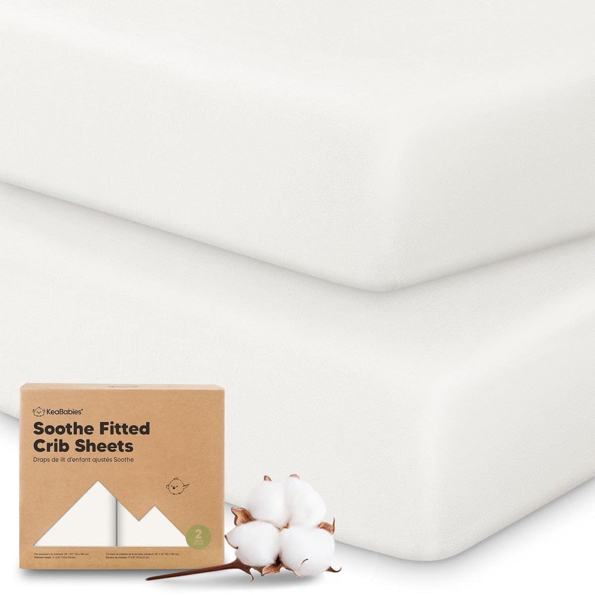 KeaBabies 2-pk Organic Cotton Crib Sheets for Boys Girls 52x28 (Soft White)