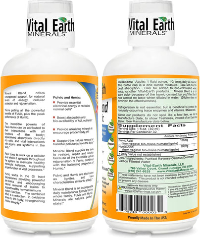 Vital Earth Minerals Fulvic Humic Mineral Blend Liquid 3-Pack – Fulvic Acid Supplement with 70+ Trace Minerals, Electrolytes for Recovery, Balance & Energy, 32 Oz Ea + 1 Oz Cup Ea