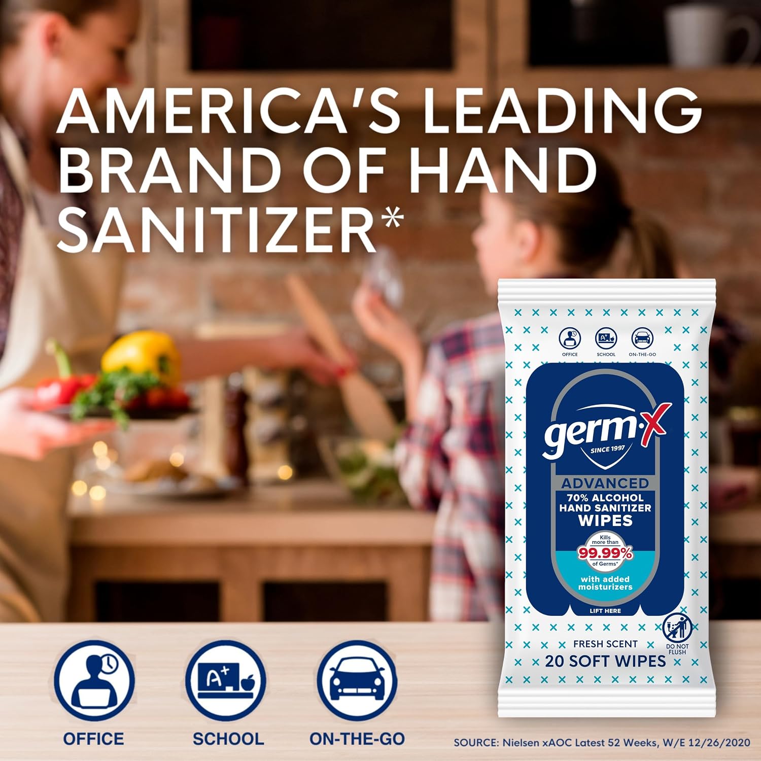 Germ-X Advanced Single-Use Hand Sanitizer Wipes, 20 Soft Wipes (Pack of 10), Fast-Drying & No Rinse Plant-Based Alcohol, Moisturizing Hand Sanitizer with 70% Alcohol