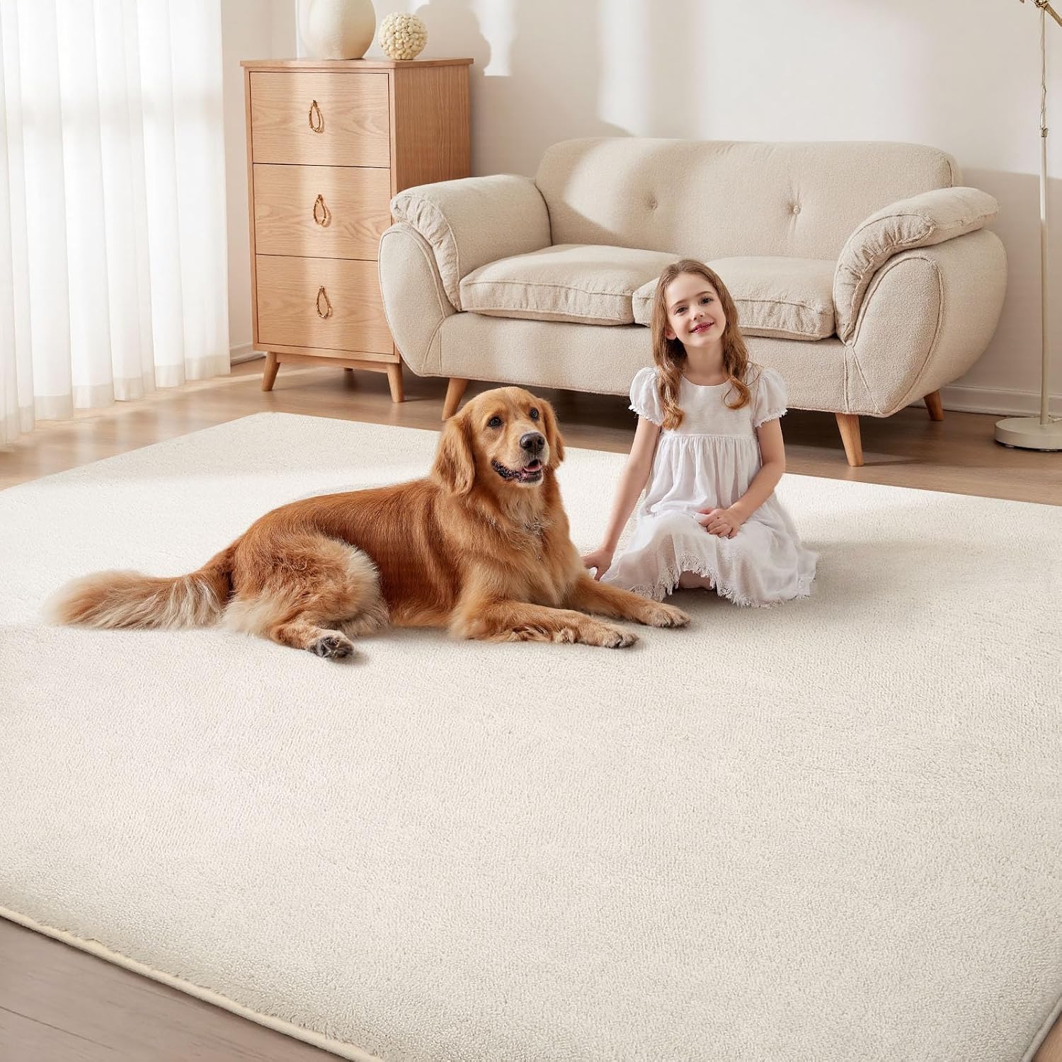 Sour Lemon 10x14 Area Rugs for Living Room Bedroom, Large Carpet Cream Rug
