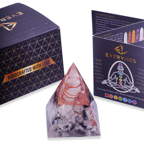 Ever Vibes New Inspirational Orgonite Pyramid for Positivity | Rainbow Moonstone Orgone Pyramid for Strength – Meditation - Yoga - Reiki - Healing Crystal Gemstone Pyramid