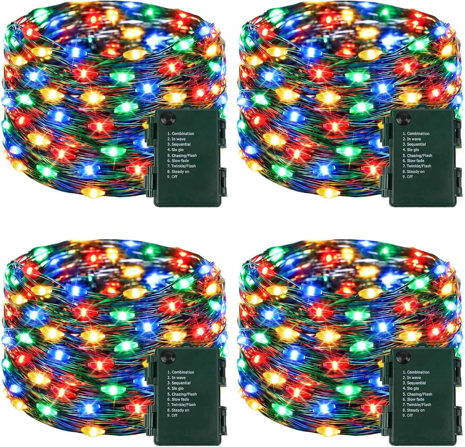 4 Pack 50 LED Battery Operated Fairy Christmas Lights, 16.4 FT Multicolor