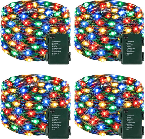 4 Pack 50 LED Battery Operated Fairy Christmas Lights, 16.4 FT Multicolor