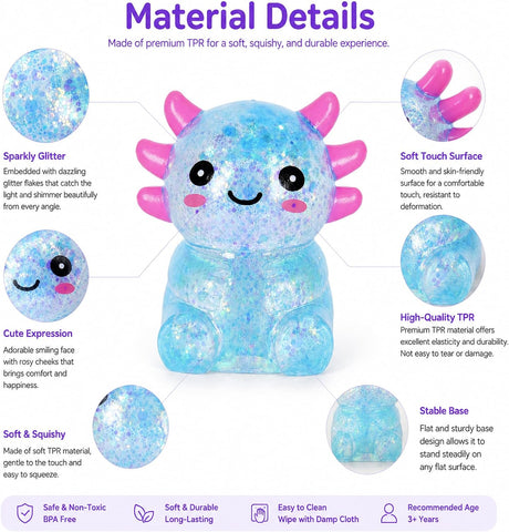 Axolotl Squishy Stress Ball, Cute Soft Slow Rising Squishy Toy, Calming Fidget Squeeze Toy Sensory Toy for Stress Relief Kids Adults