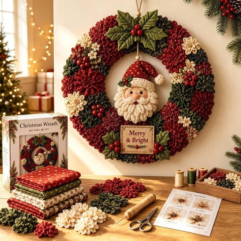 FAVIPT 3D Fabric Poke Wreath DIY Kit, Christmas Wreath DIY Kits for Adults