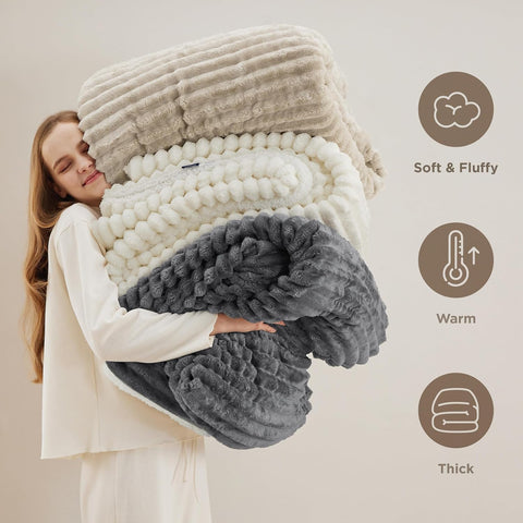 Bedsure Soft Sherpa Blanket Fluffy Beige Gift King 108"x90"