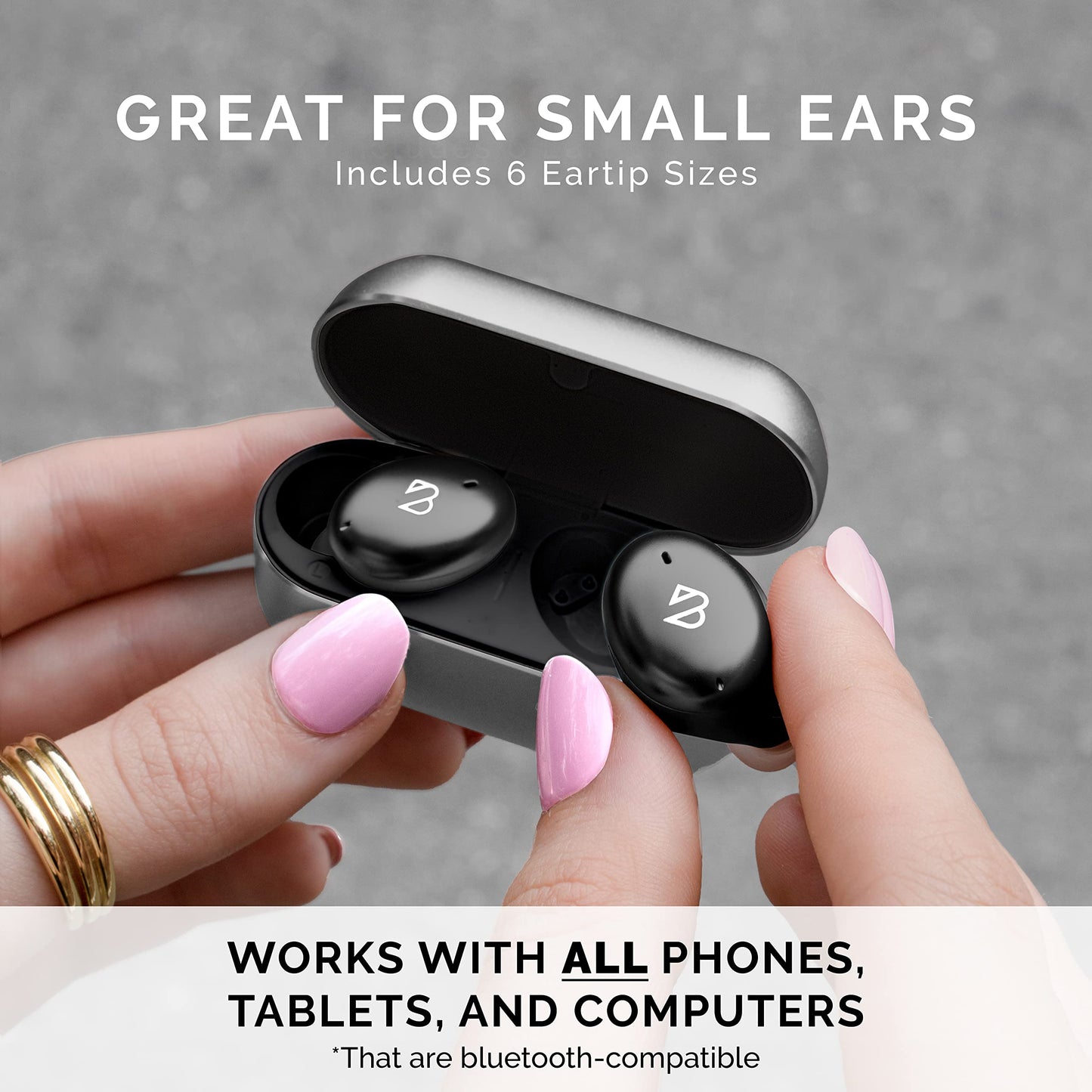 Tempo 30 Wireless Earbuds for Small Ears with Premium Sound, Comfortable Bluetooth Ear Buds for Women and Men, Black Earphones for Small Ear Canals with Mic, IPX7 Sweatproof, Long Battery, Loud Bass