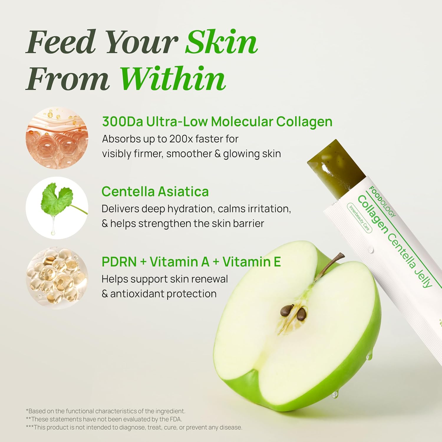 FOODOLOGY Coleology Centella Jelly Collagen Peptide, Gree Apple, 10 Sticks