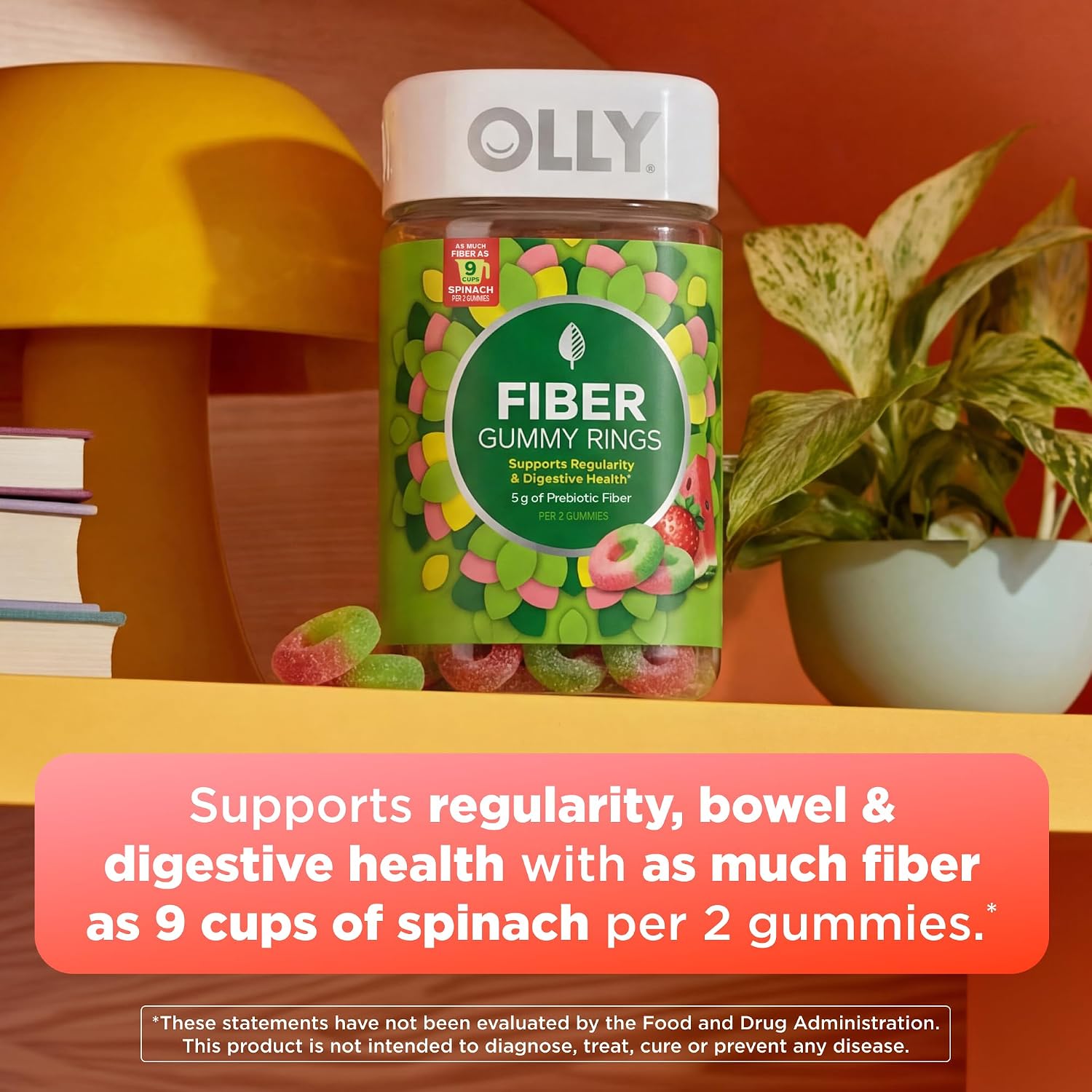 OLLY Fiber Gummy Rings Digestive Health Supplement, Berry Melon - 100 Count