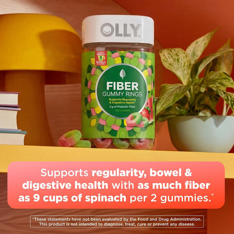 OLLY Fiber Gummy Rings Digestive Health Supplement, Berry Melon - 100 Count
