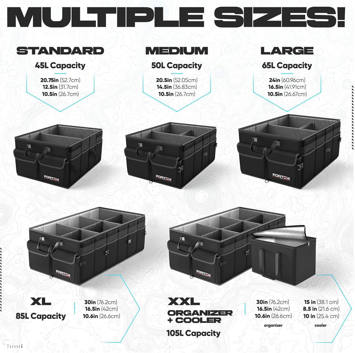 FORTEM Trunk Organizer - Foldable Car Organizer & Storage for SUVs & Trucks