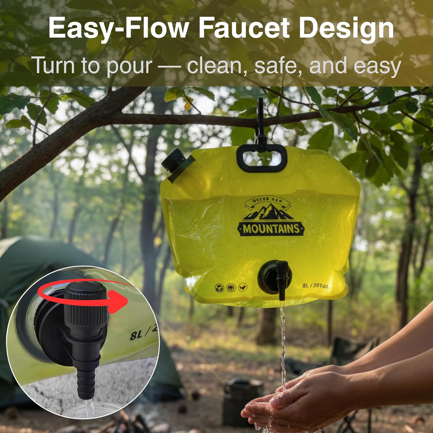 Camping Water Container 2 Gallon Collapsible Water Jug with Spout - Reusable Plastic Flasks, Foldable Empty Gallon Jug for Water Storage, Water Bag for Outdoor Hiking Emergency Prep (2 Pack)