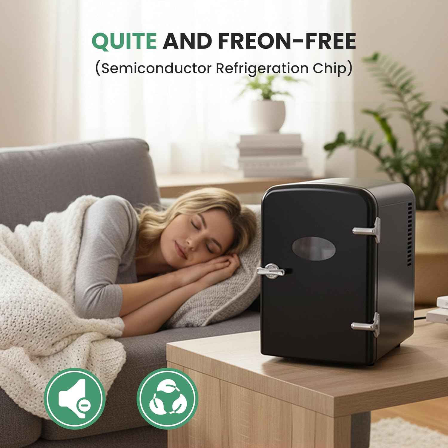 Simple Deluxe 4L/6 Can Mini Fridge with Observation Window, Portable Cooler & Warmer Freon-Free Small Refrigerator, Compact for Skincare, Beverage, Food, Cosmetics, Black