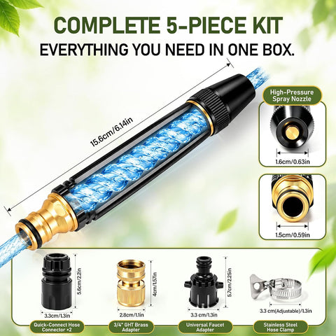 High Pressure Hose Nozzle Metal Fits US Garden Hoses with 3 Spray Modes