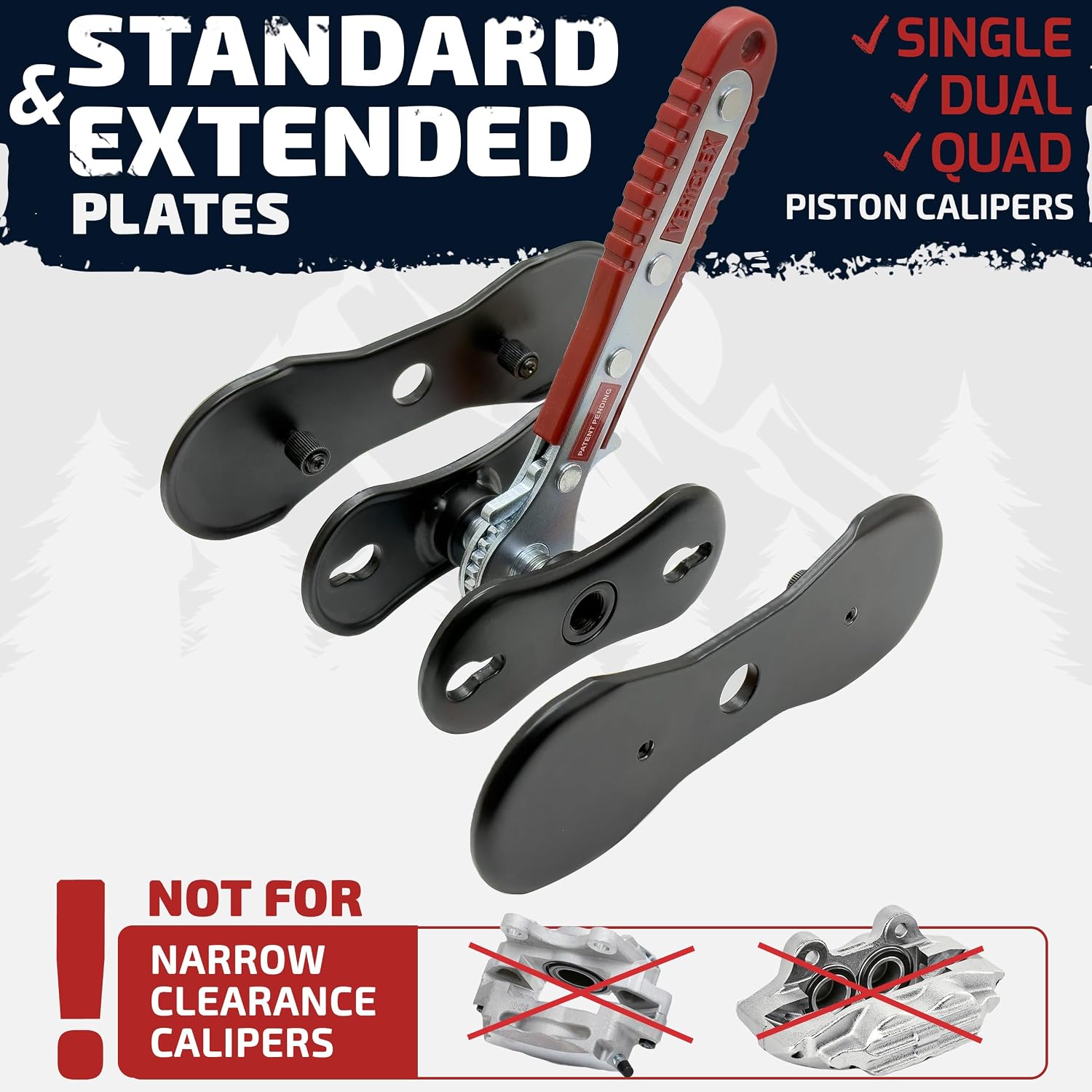 Vehiclex Brake Caliper Compression Tool, Standard + Extended Plates
