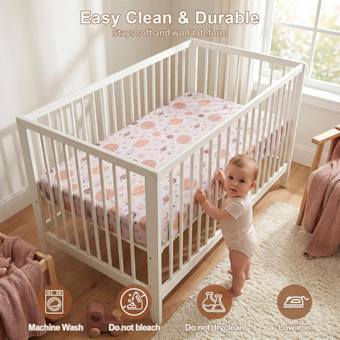 Baby Crib Sheets 2 Pack for Boys and Girls Fit for Standard Crib Toddler Mattress Breathable Soft Microfiber Baby Sheet 28x52x8in (Sleeping Moon & Mars)