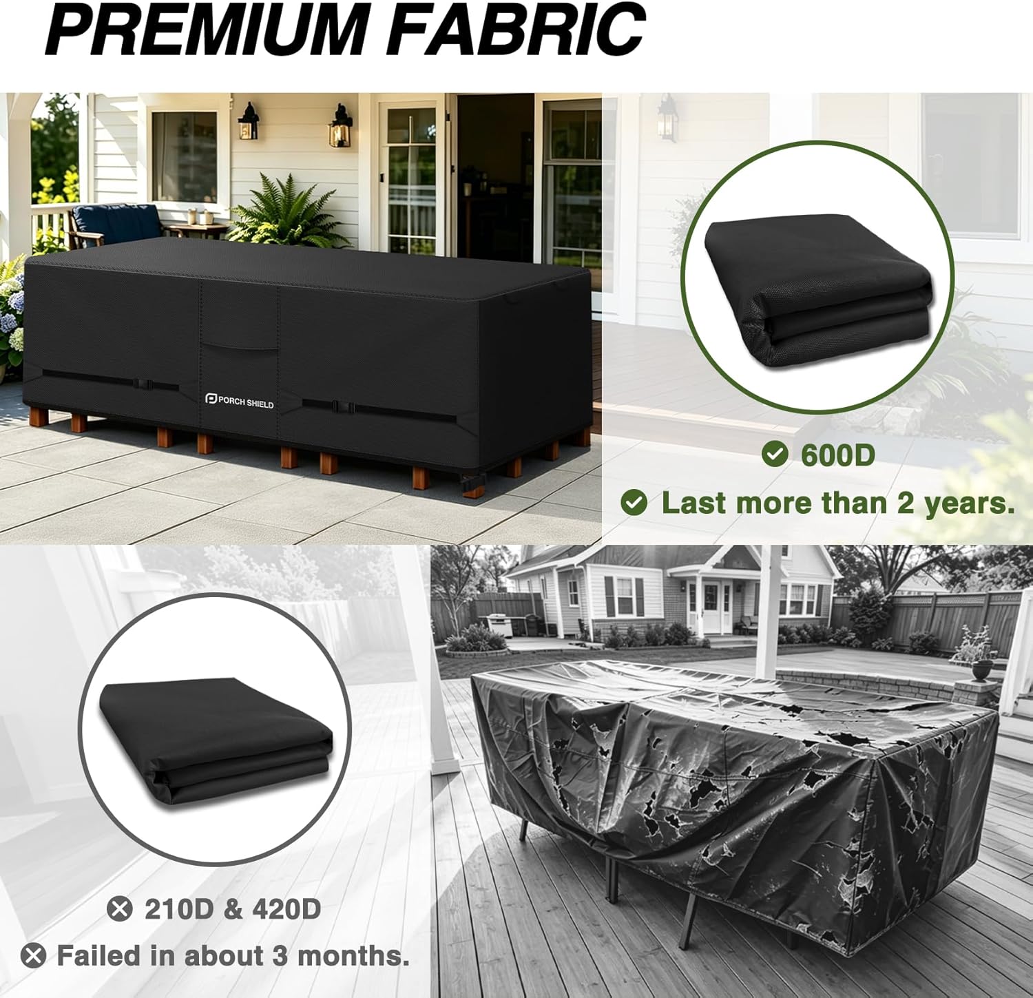 Porch Shield Waterproof Rectangular Patio Table Cover 84 x 56 inch, Black