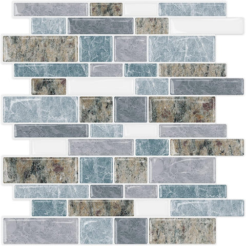 STICKGOO 10-Sheet Peel and Stick Backsplash for Kitchen, Decorative Self Adhesive Backsplash Tiles(Light Blue & Brown Granite, Thicker Design)