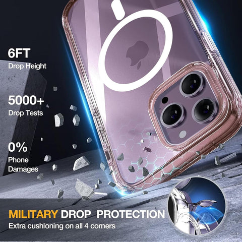 Miracase Magnetic for iPhone 14 Pro Case 6.1 inch, (Compatible with MagSafe) Upgrade Full-Body Clear Phone Bumper Case with Built-in 9H Tempered Glass Screen Protector, Magnetic Clear Pink