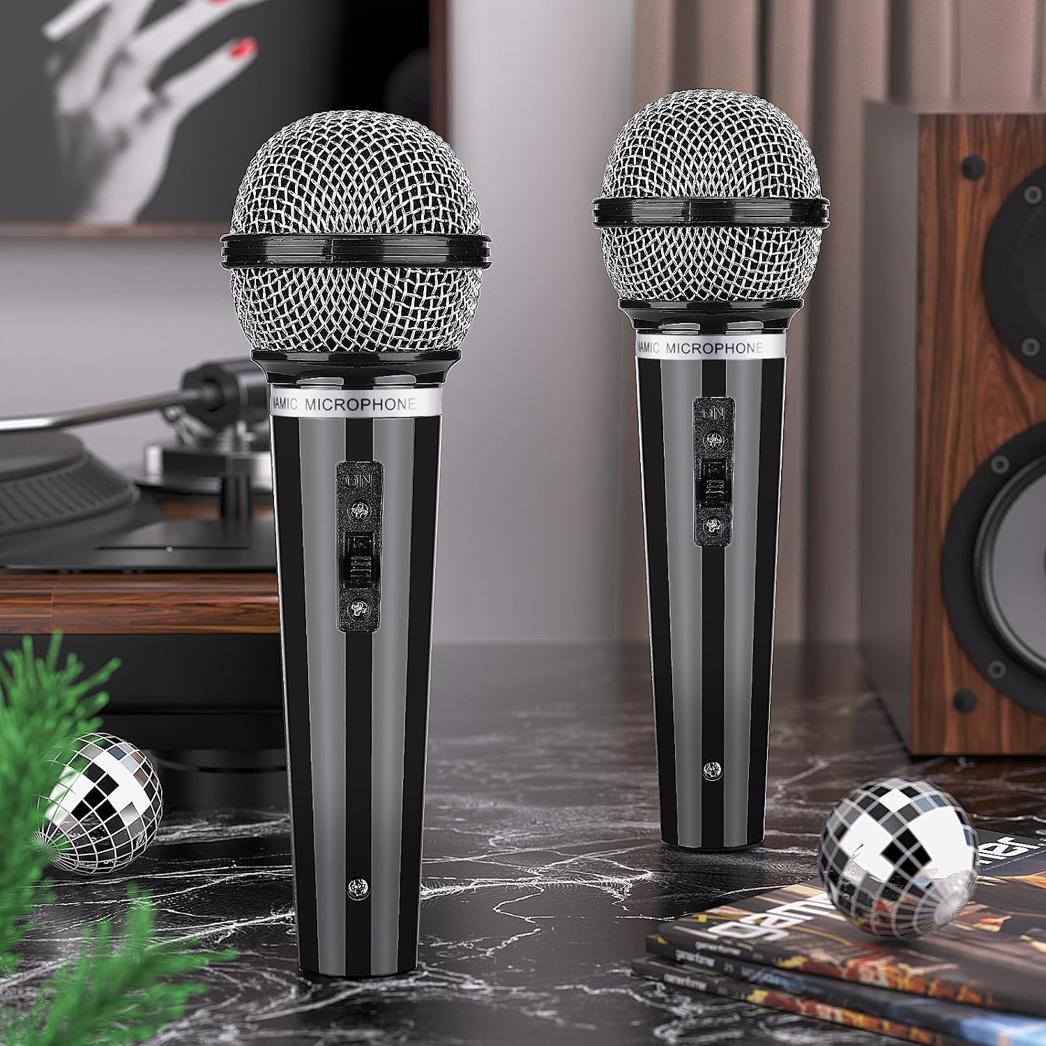 Facmogu 8PCS Fake Microphone Prop - Realistic Plastic Mic Set, Black