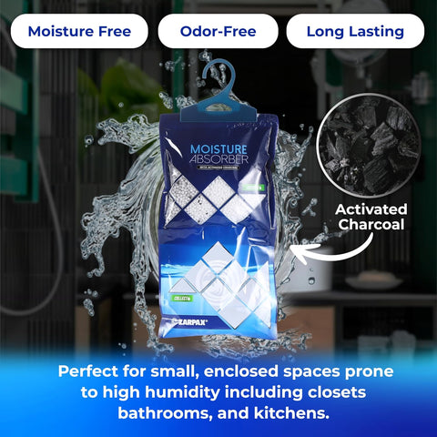 ZARPAX Hanging Moisture Absorber Bags Activated Charcoal 10.5oz - Set of 10