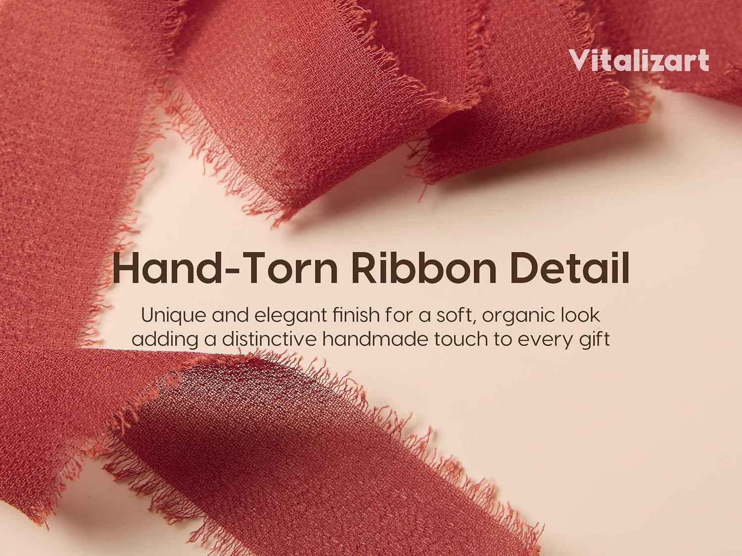 Vitalizart Terracotta & Orange Chiffon Silk Ribbon 1"x 21Yd Handmade Fringe