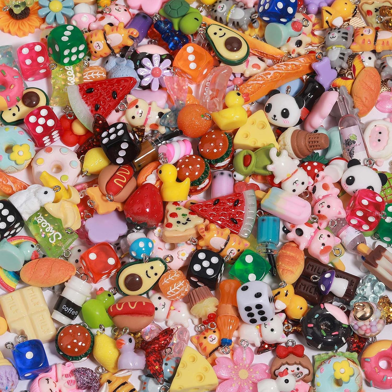 MGGFBLEY Assorted Resin Charms for DIY Bracelet & Keychain Making – Mini Candy, Bear, Fruit & Animal Style Charms for Crafts