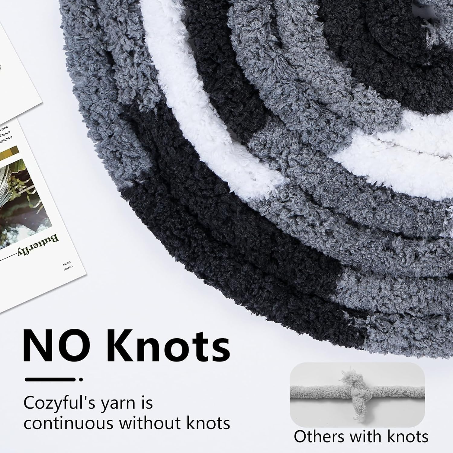 Cozyful Chunky Yarn for Hand Knitting - #10 Chunky Chenille Blanket Yarn, Jumbo Big Thick Chunky Yarns for Crocheting, Tie Dye Bulky Knit Yarns, 8 Skein (20 yds 8 oz Each Skein), Black & Grey & White