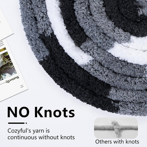 Cozyful Chunky Yarn for Hand Knitting - #10 Chunky Chenille Blanket Yarn, Jumbo Big Thick Chunky Yarns for Crocheting, Tie Dye Bulky Knit Yarns, 8 Skein (20 yds 8 oz Each Skein), Black & Grey & White