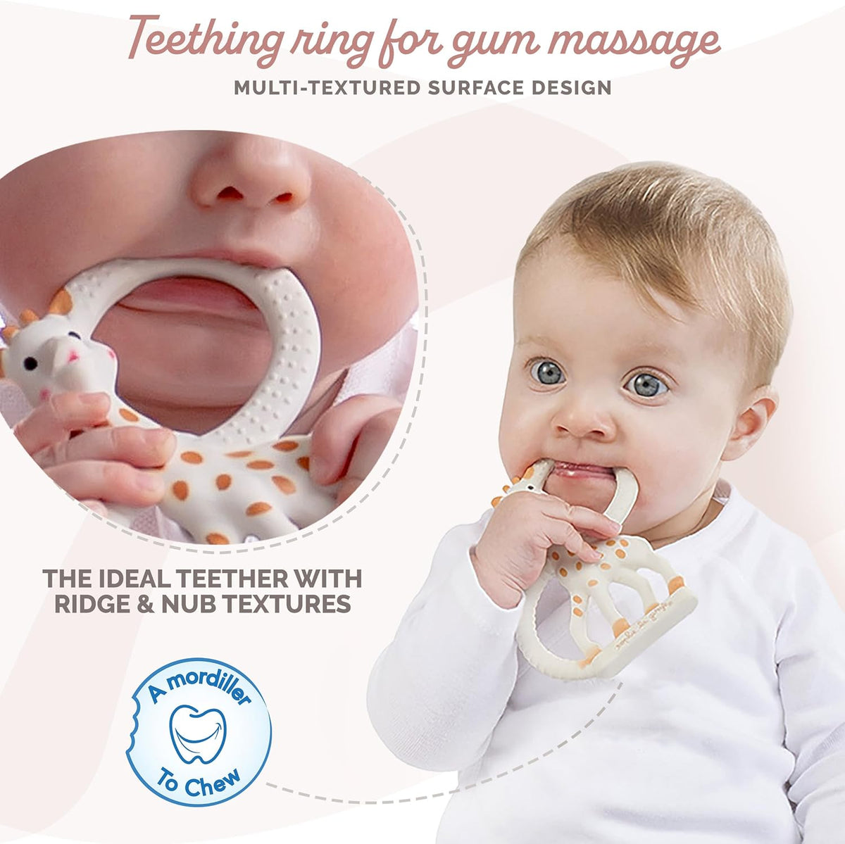 Sophie la girafe Teething Ring for Babies, Made from Natural Rubber, Soft Easy to Hold Baby Teether with Multi Texture Gum Relief, BPA and Phthalate Free