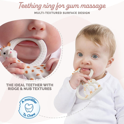Sophie la girafe Teething Ring for Babies, Made from Natural Rubber, Soft Easy to Hold Baby Teether with Multi Texture Gum Relief, BPA and Phthalate Free