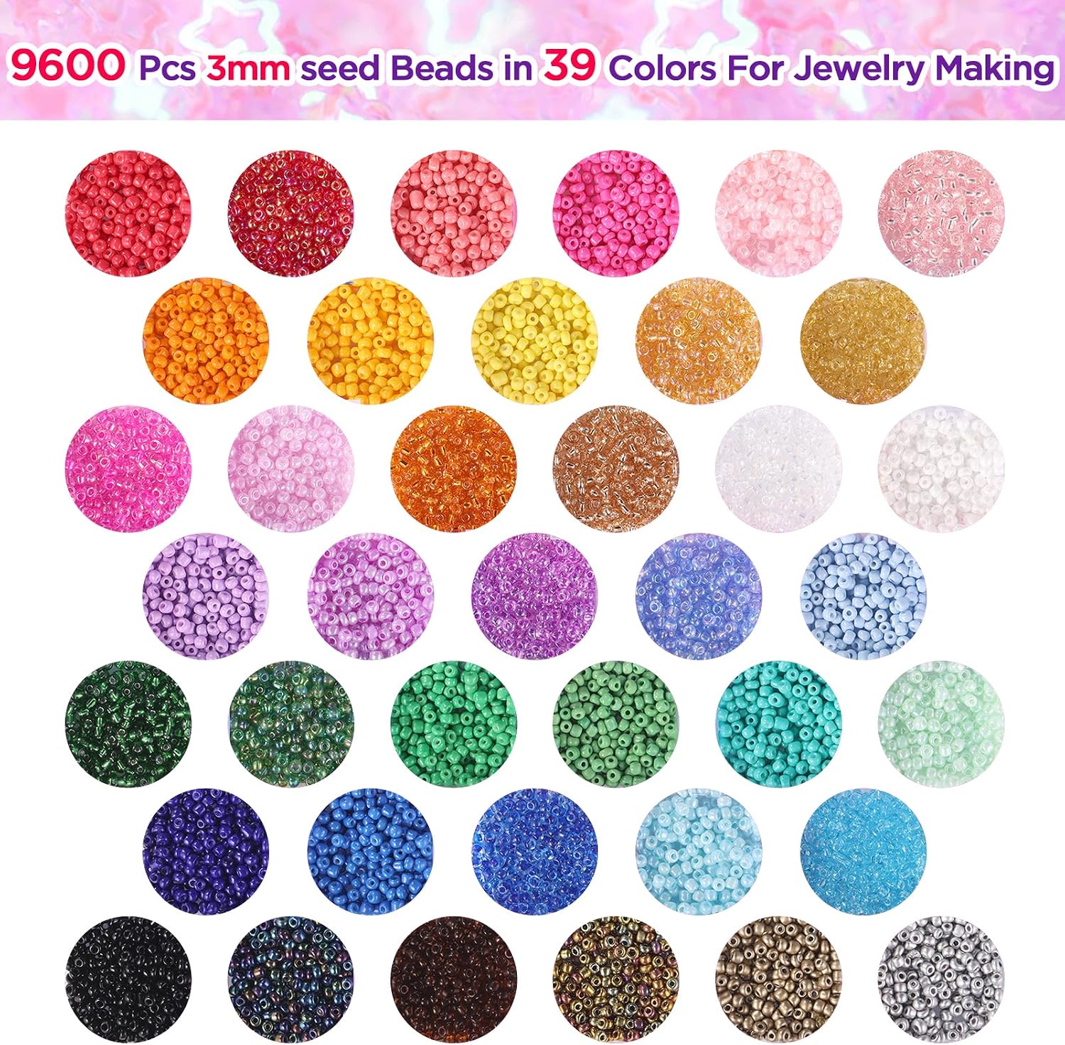 3mm Seed Beads for Jewelry Making, 39 Colors Small Beads for Bracelets