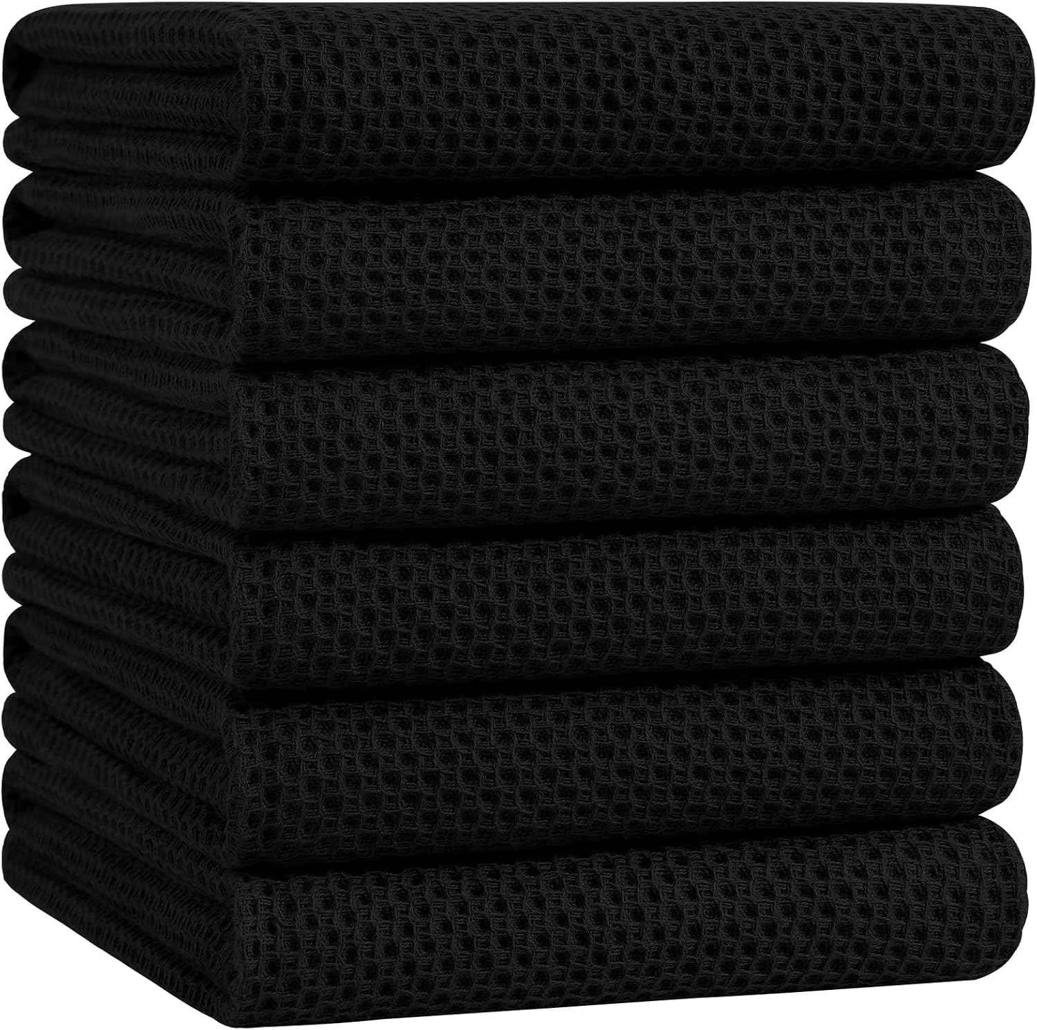 Homaxy 100% Cotton Oversized Waffle Weave Kitchen Towels 6-Pack, Black