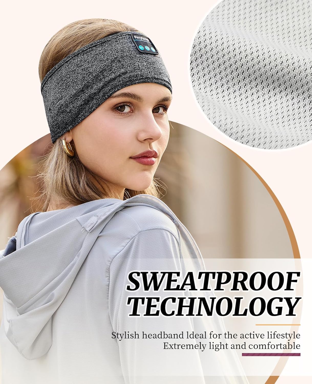 Perytong Sleep Headphones Wireless, Bluetooth Sports Headband Headphones with Ultra-Thin HD Stereo Speakers Perfect for Sleeping,Workout,Jogging,Yoga,Insomnia, Air Travel, Meditation (Grey)