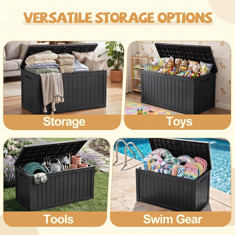 EFU Outdoor Storage Box Waterproof 380 Gal Gen 2 Resin Deck Box Gas Struts