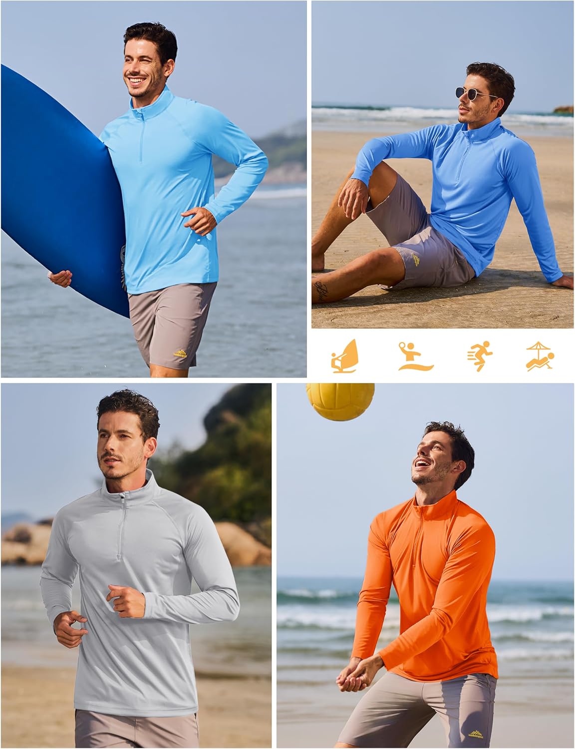 TACVASEN Men's Long Sleeve Athletic Shirts 1/4 Pullover Zip Sun Protection Rash Guard UPF 50+ Outdoor Running T-Shirts