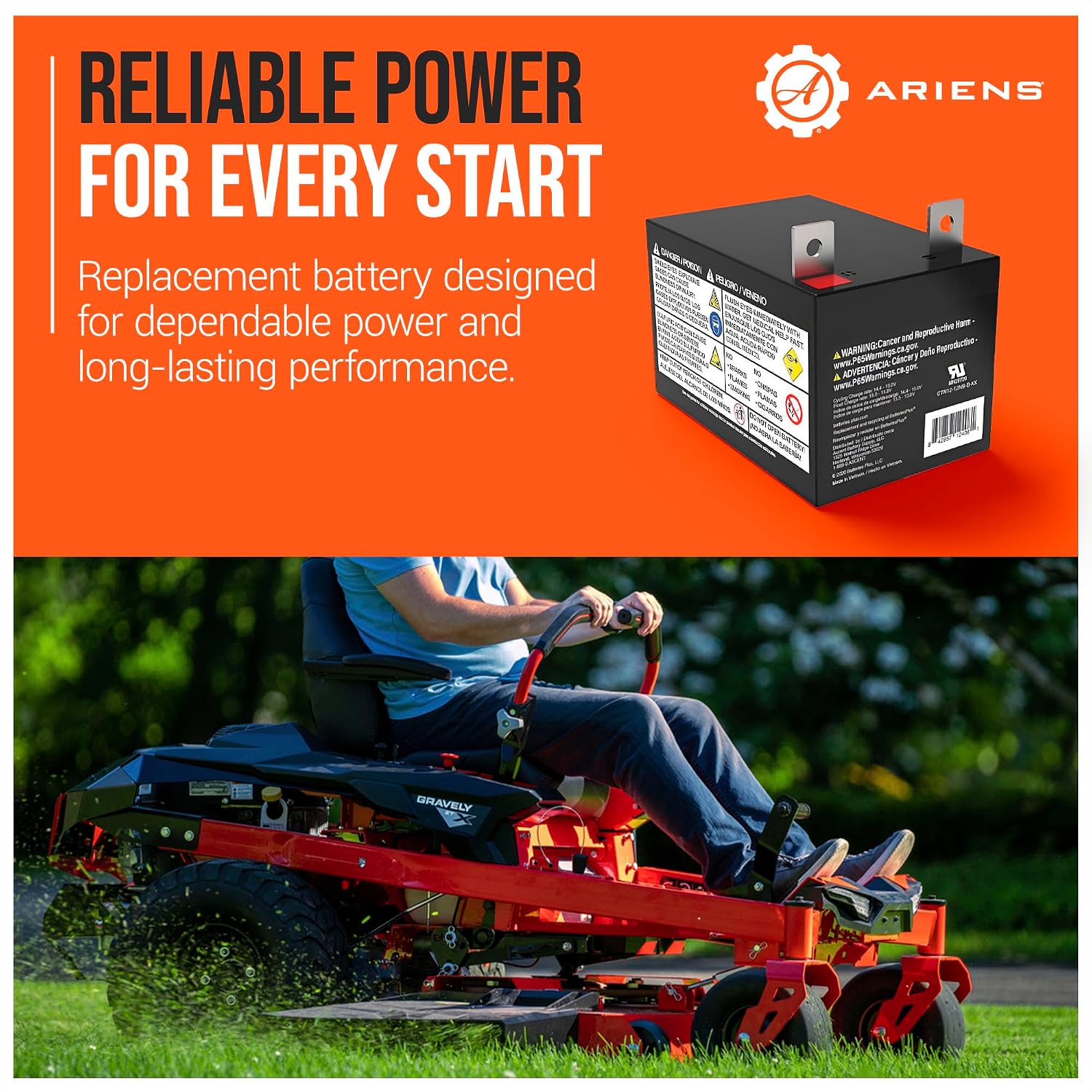 Ariens 12 Volt Mower Battery, Replacement for IKON XD and Edge Zero Turn