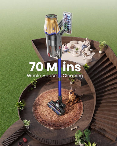 Cordless Vacuum Cleaner, Upgraded 650W 60KPA 70Mins Cordless Stick Vacuum Cleaner with Flexible Hose,Self-Standing,Touch Screen, Anti-tangle Wireless Vacuum Cleaners for Home/Pet Hair/Carpets/Floors