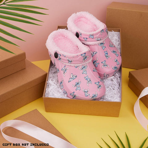 Disney Stitch Clogs for Girls with Fleece Lining, Slip On Shoes, Cozy Indoor, Outdoor Winter Clogs, Cute Gifts for Girls