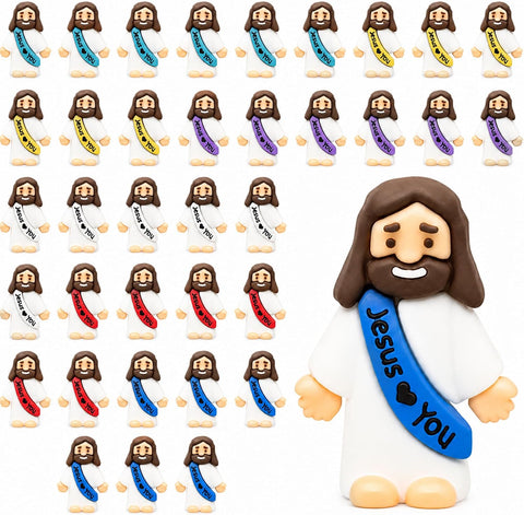 36 Pack Little Jesus Figurines in Bulk, Jesus Loves You Figures, Small Jesus Figurines, Tiny Jesus Figures for Church Christmas Party Favors Religious Easter Gifts for Egg Stuffers