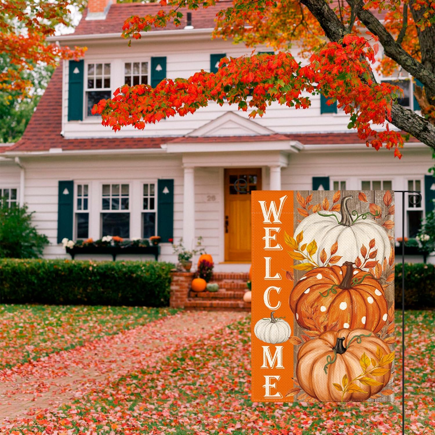 AVOIN colorlife Pumpkin Fall Garden Flag 12x18 Inch Double Sided Outside