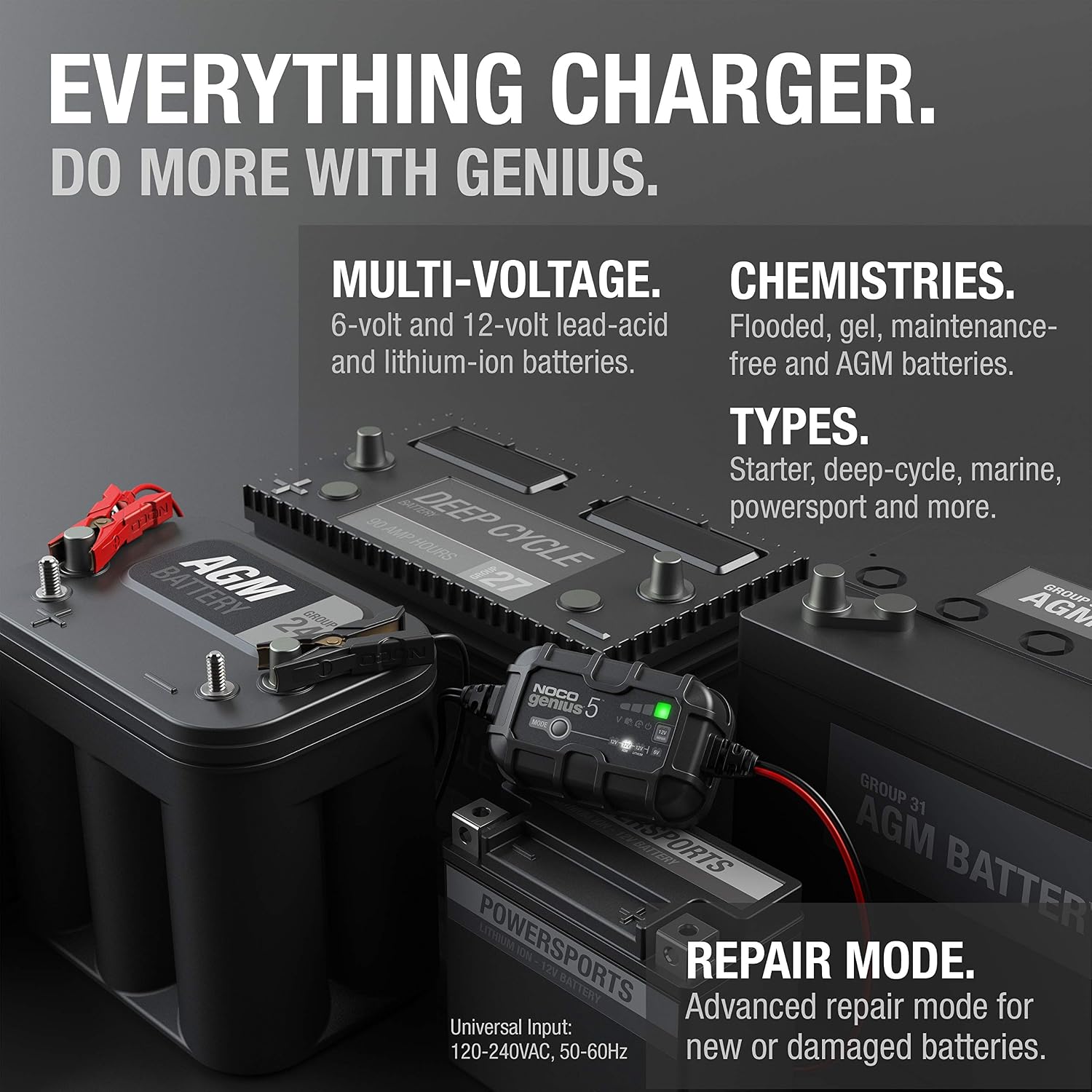NOCO GENIUS5 5A 6/12V Smart Battery Charger, Trickle Charger & Maintainer